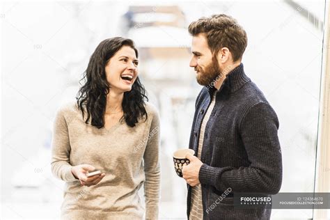 Two People Talking Working Life Beard Stock Photo