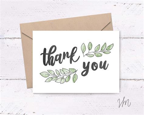 Thank You Card With Leaf Illustations Thank You Card Etsy Handmade