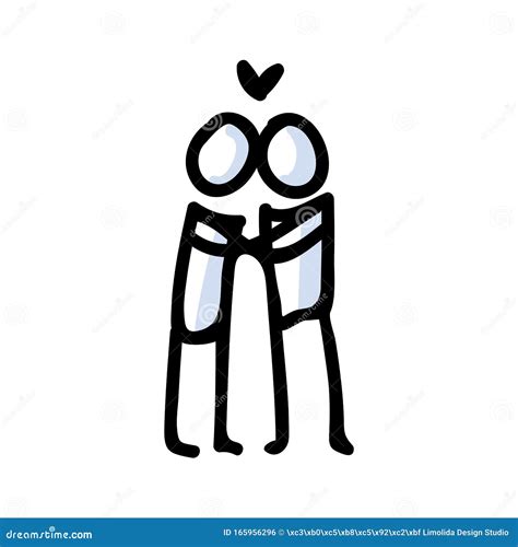Hand Drawn Romantic Stick Figure Couple Kissing Concept Of Love