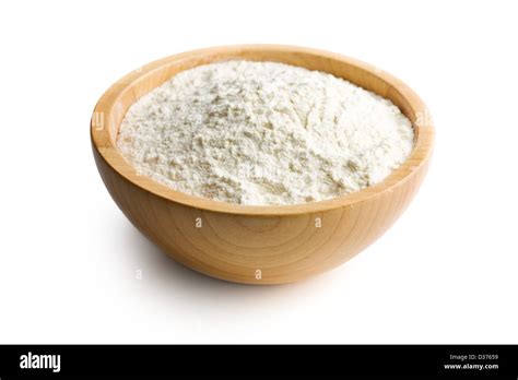 Flour In Wooden Bowl On White Background Stock Photo Alamy