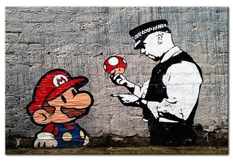 Canvas Painting Mario And Cop By Banksy Street Art Canvas Prints
