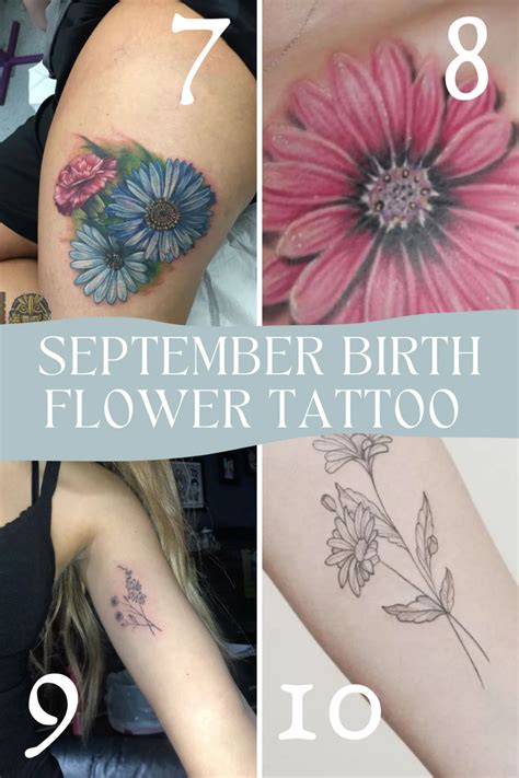 Four Different Tattoos With Flowers On Them And The Words 8 September
