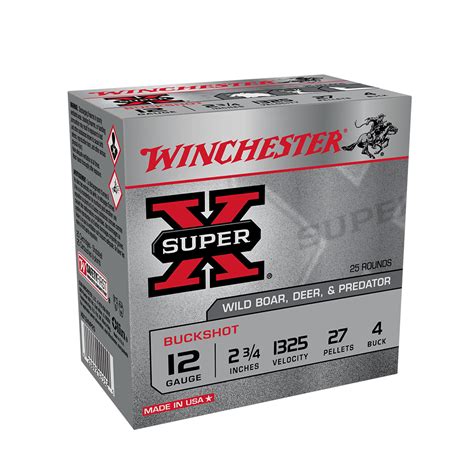 Winchester Super X Ammunition 12 Gauge 4 Buckshot 27 Pellets 25pk
