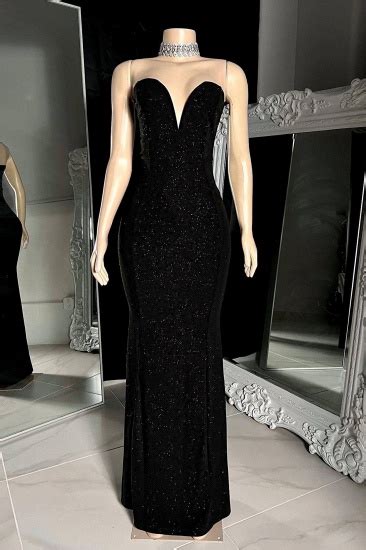 Bmbridal Black V Neck Lace Prom Dress Long Sleeveless Evening Gowns