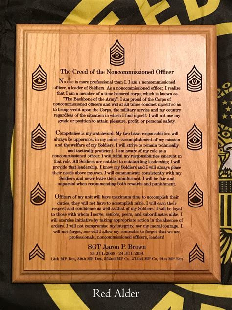 Army Nco Creed Plaque Usa Customized And Laser Engraved Etsy