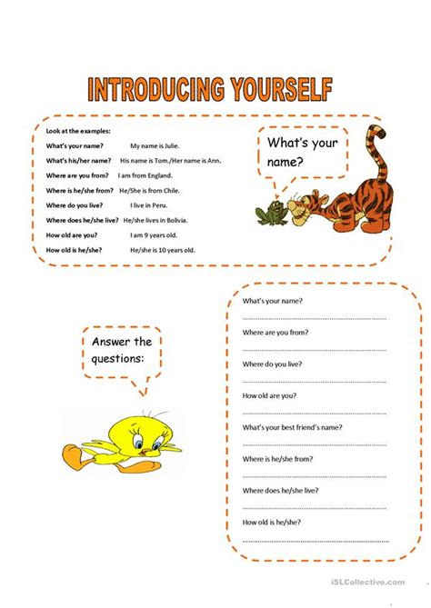 Introducing Yourself English Esl Worksheets For Distance Learning And Physical Classrooms
