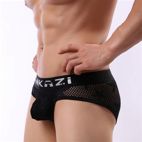 Black Men S Sexy Underwear Lingerie Mesh Transparent Perforated Holes Briefs Underpants Panties