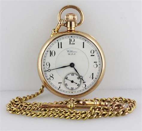 Lot Vintage Waltham Pocket Watch In 9ct Gold With Matching 9ct Gold