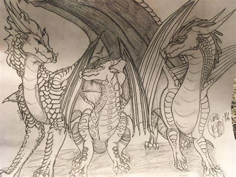 Wings Of Fire Drawing With A Hybrid Nightwing Seawing A Skywing And Sandwing Wings Of