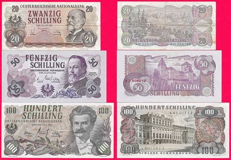 Oesterreich 170 Schilling 1956 1962 Lot Von 3 Banknoten 20 50 Und 100