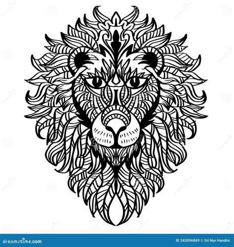 Zentangle Lion Mandala Drawing Lion Mandala Stock Illustration