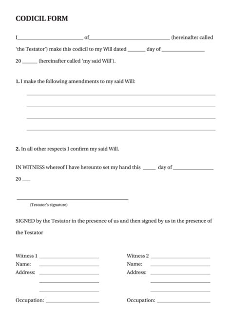 Best Free Printable Codicil Form Russell Website