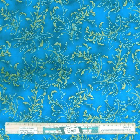 Quilting Patchwork Sewing Fabric Teal Gold Metallic 50x55cm Fq Etsy