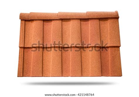 Red Corrugated Tile Element Roof Isolated Stock Photo 421148764