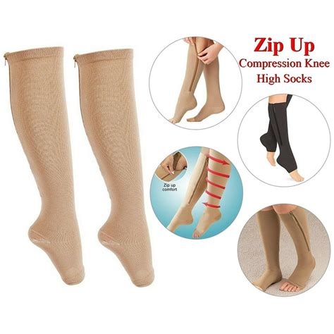 Zipper Pressure Compression Socks Support Stockings Leg Open Toe Knee High 20 30mmhg Helps