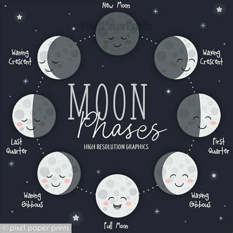 Moon Phases Clipart Digital Download Cute Moon Clipart Moon Cycle