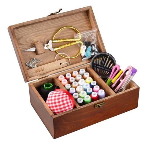 Wooden Sewing Basket With Sewing Kit Accessories Vintage Style Etsy