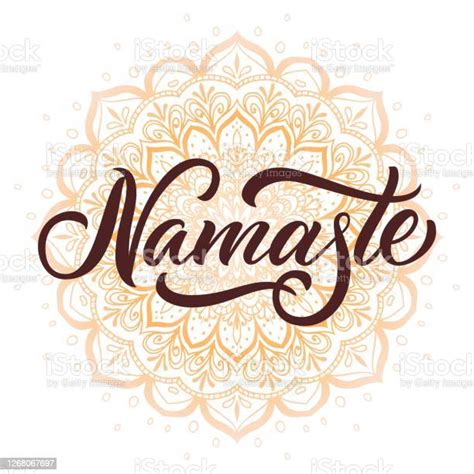 Namaste Indian Greeting Hand Drawn Lettering On Abstract Doodle Round