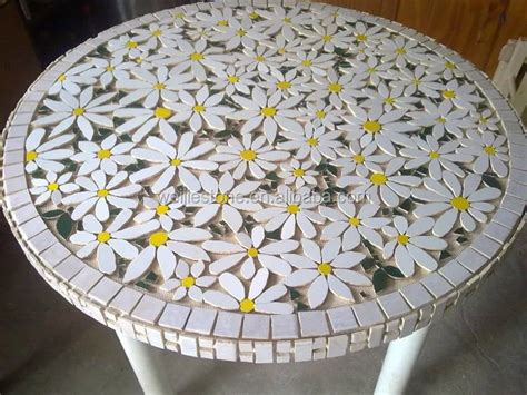Round Marble Mosaic Flower Pattern Table Topmosaic Garden Table Top