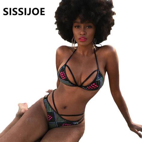 African Style Sexy Thong Print Bikini Swimwear Women Swimsuit Halter