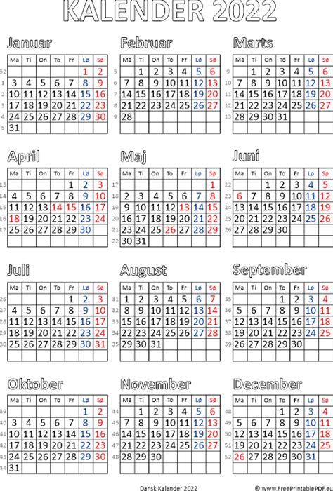 Kalender 2022 Med Danske Helligdage Gratis Printable Pdf