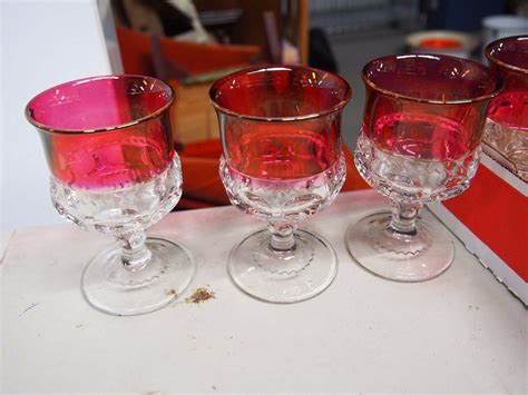 1940’s Indiana Glass 4oz Stemmed Kings Crown Thumbprint Ruby Glass Crown Claret 9 Bodnarus