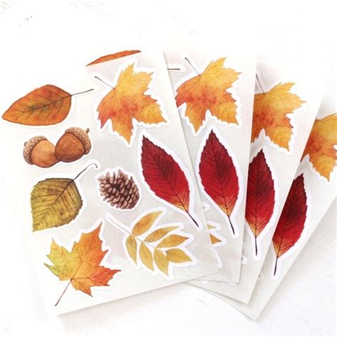 Leaf Stickers Hand Painted Stickers Autumn Sticker Set Fall