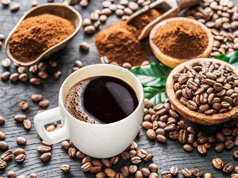 Roasted Coffee Beans Ground Coffee Stock Photo Containing Beans And