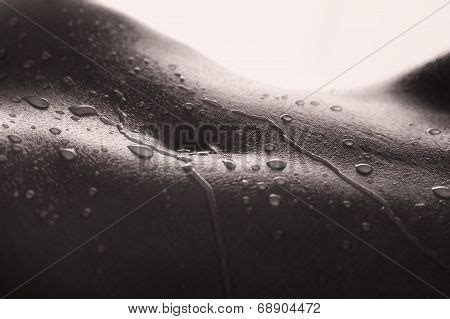 Bodyscape Of A Nude Woman With Wet Stomach And Back Lighting Artistic