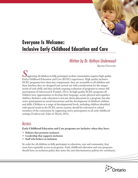 Pdf Everyone Is Welcome Inclusive Early Childhood Education And Care