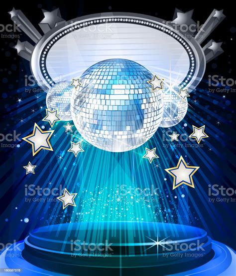 Shiny Glossy Dance Stage With Disco Balls And Marquee Stockvectorkunst
