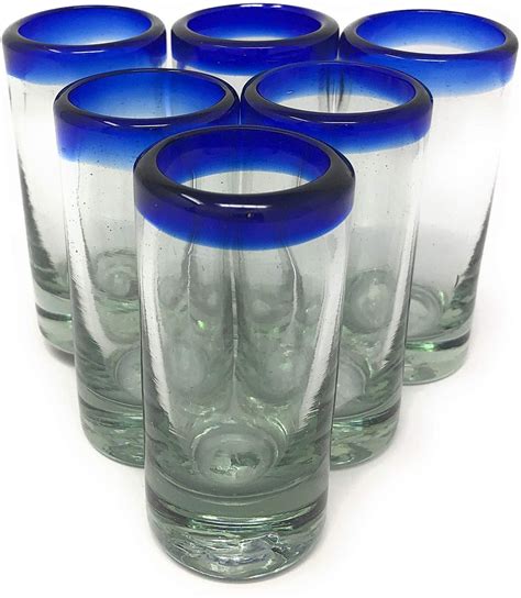 cobalt blue rim tequila shot glasses set of 6 2 oz each dos sueños
