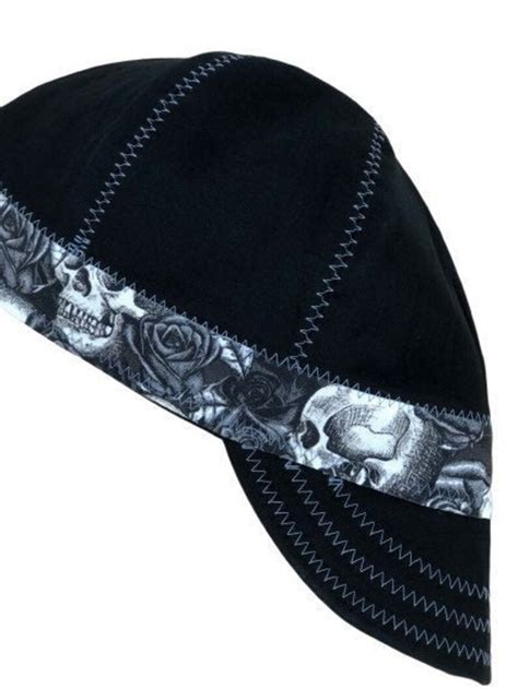 Welding Cap Skulls And Roses Accent Band Handmade Reversible Hat Etsy