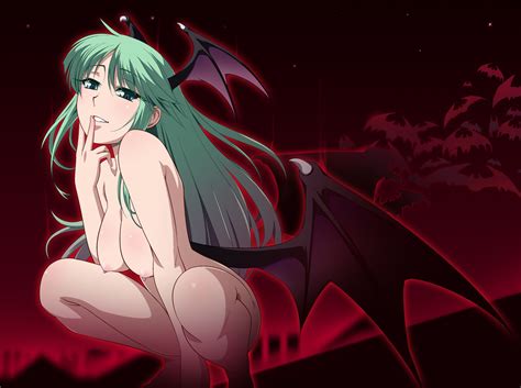 Rule 34 Bat Bat Wings Breasts Capcom Darkstalkers Demon Girl Green Eyes Green Hair Hanging