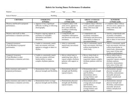 Observational Rubric For Dance Performance