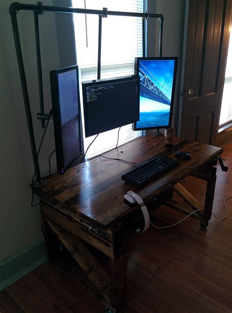 Height Adjustable Computer Desk From Scrap 2x4s Including Triple