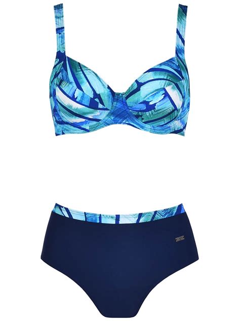Naturana Naturana Blue Printed Wired High Waist Bikini Set Size