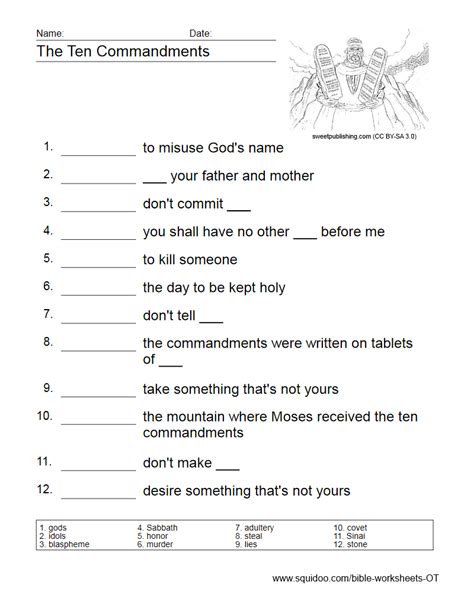 printable ten commandments worksheet pdf