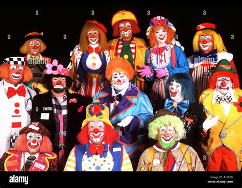 Group Portrait Of Clowns All Colorful And Happy Stock Photo Royalty