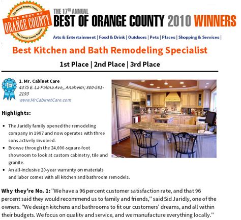 The art of kitchen remodeling, servicing all of orange county area, california, over 20 years of experience. Mr. Cabinet Care Voted #1 Kitchen Remodeling Specialist in ...