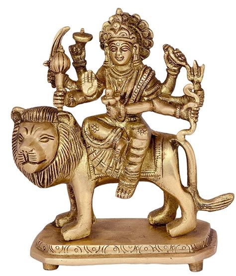 Hindu Goddess Durga Brass Statue And Sculpture Sitting On Lion 57