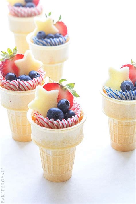 Add some strawberries or raspberries, then another dollop of whipped cream. 4th of July Fruit Salad Cones | Bakers Royale | Recipe ...