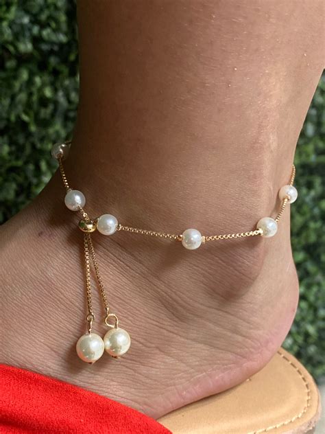 18k Gf Pearl Anklets For Womengold Filled Pearl Anklet For Etsy