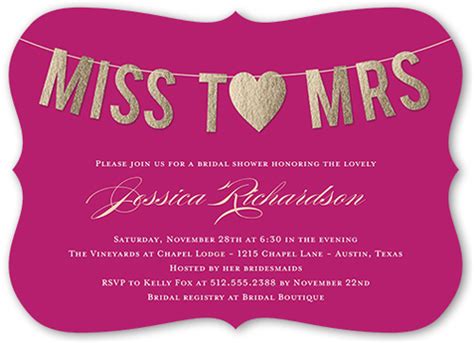 Miss To Mrs 5x7 Flat Bridal Shower Invitations Shutterfly