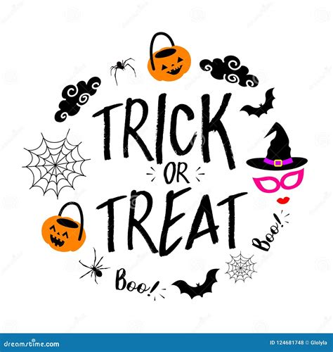 Trick Or Treat Lettering Design Holiday Calligraphy With Halloween