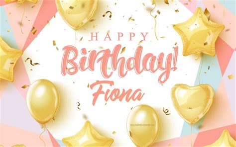 Скачать обои Happy Birthday Fiona 4k Birthday Background With Gold Balloons Fiona 3d