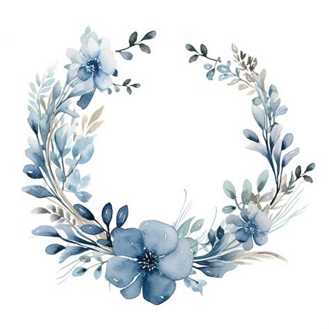 Premium Photo Watercolor Dusty Blue Wreath Clipart
