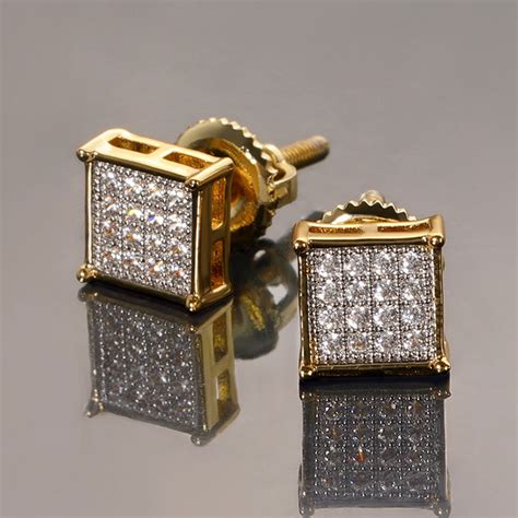 Square Diamonds Paved Stud Earrings Mm Helloice Jewelry