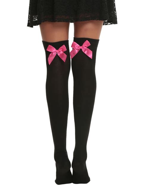 lovesick black and pink bow over the knee socks hot topic over the knee socks shoes fashion