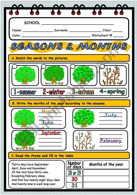 Seasons And Months Esl Worksheet By Evelinamaria